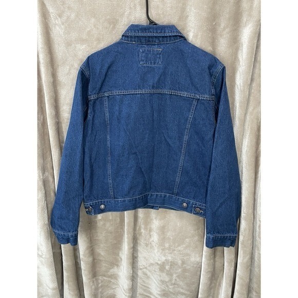 Forever 21 Womens Denim Jacket Blue LA Patches Trucker Style Size L - Picture 5 of 11